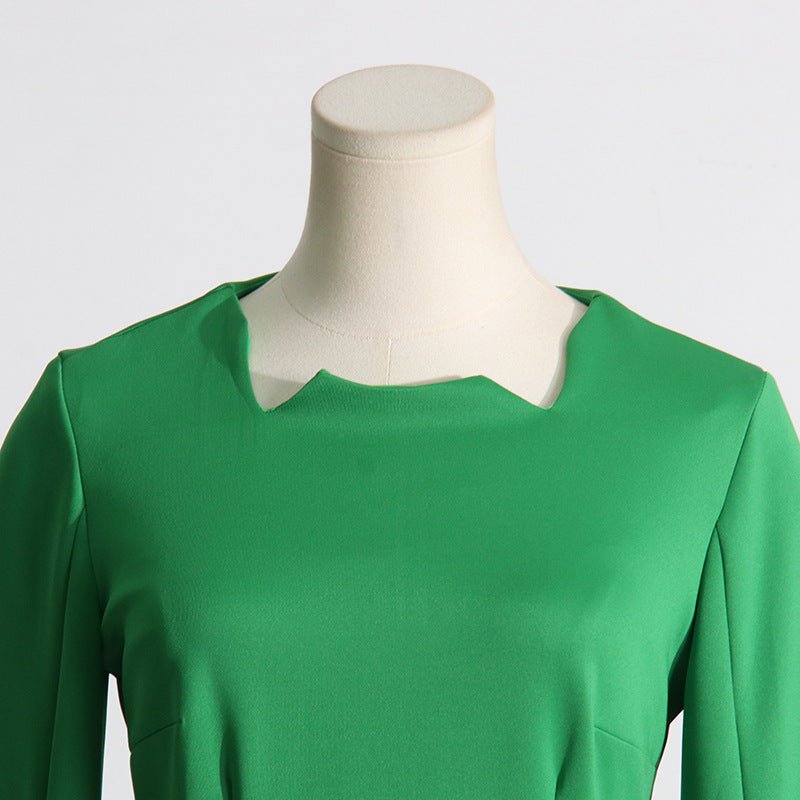 Cape Sleeve Evening Gown | Scalloped Neck Fitted Maxi Dress with Back Slit(MS217) - Mariam's Collection