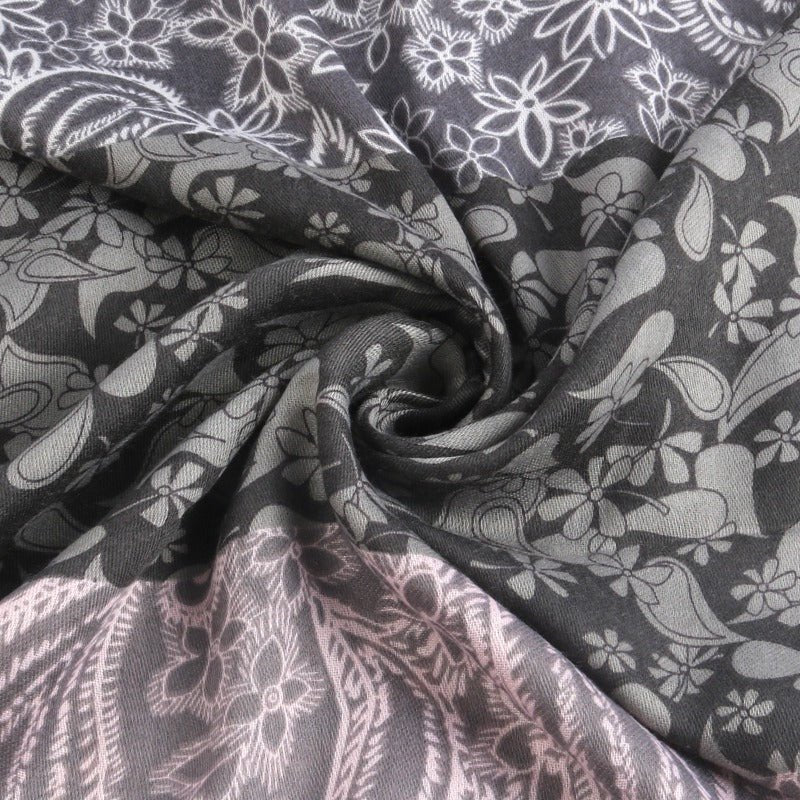 Cashmere - Feel Paisley Print Hijab Scarf | 180x85cm Fringe Edge Shawl with Traditional Motifs(MH150) - Mariam's Collection