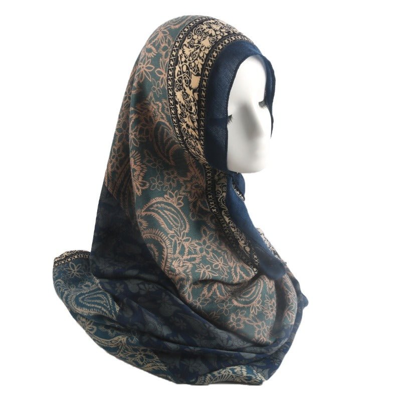 Cashmere - Feel Paisley Print Hijab Scarf | 180x85cm Fringe Edge Shawl with Traditional Motifs(MH150) - Mariam's Collection