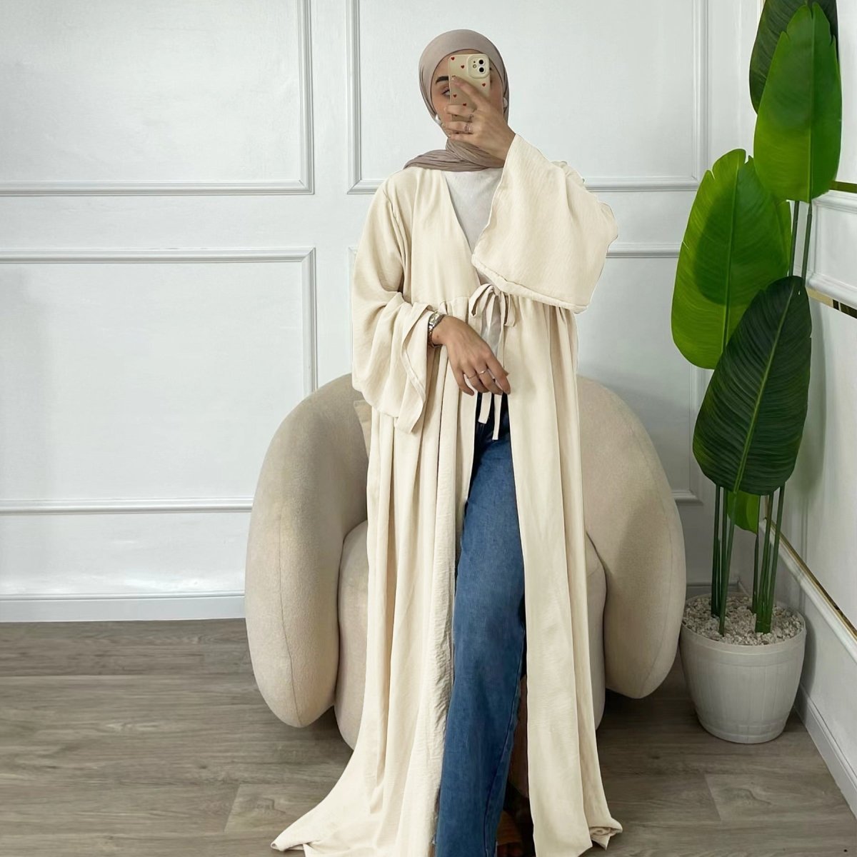 Casual Crepe Adjustable Lace - up Open Abaya (MOA134) - Mariam's Collection