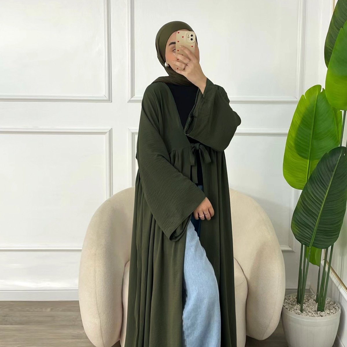 Casual Crepe Adjustable Lace - up Open Abaya (MOA134) - Mariam's Collection
