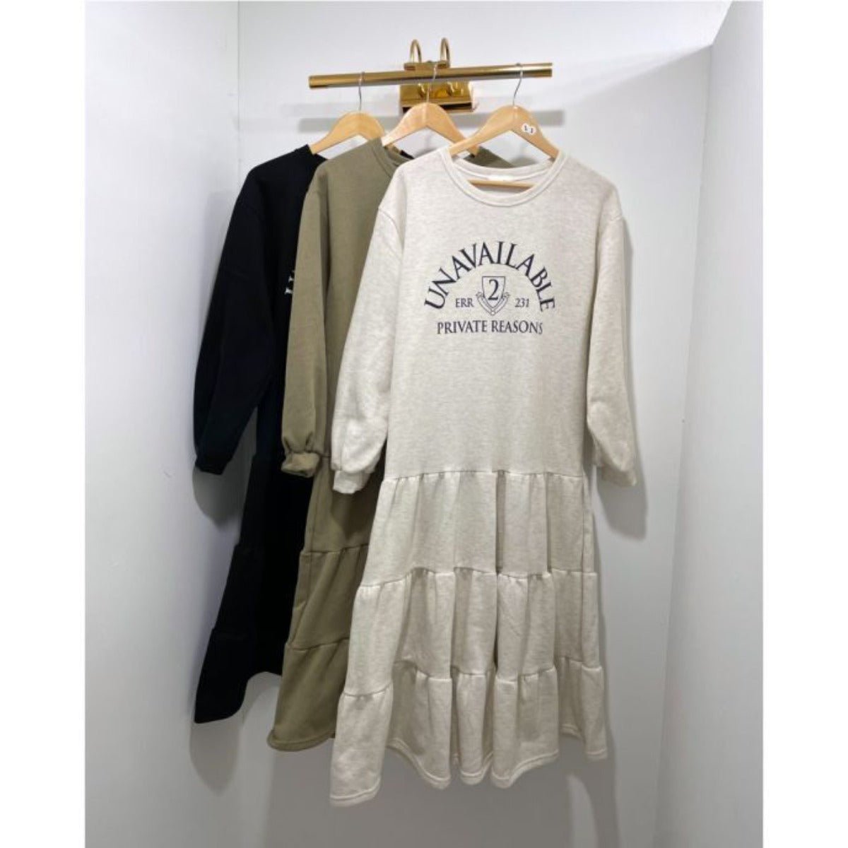 Casual Letter Print Crew Neck Long Sleeve Knit Dress | Minimalist Lounge Dress(MS111) - Mariam's Collection