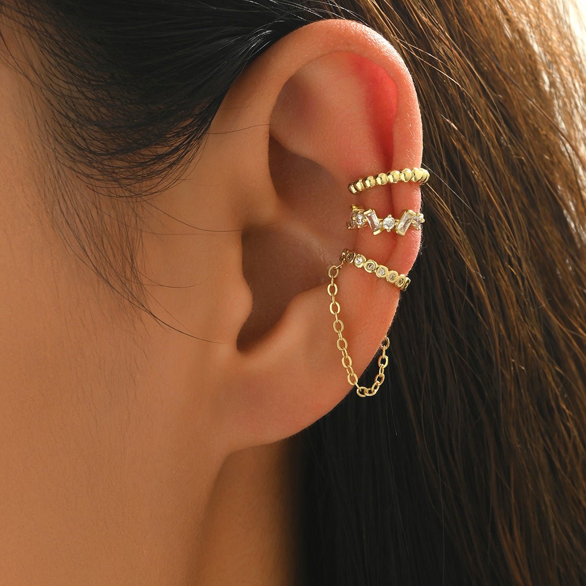 Chain Tassel Crystal Ear Cuff Set (MAC413) - Mariam's Collection