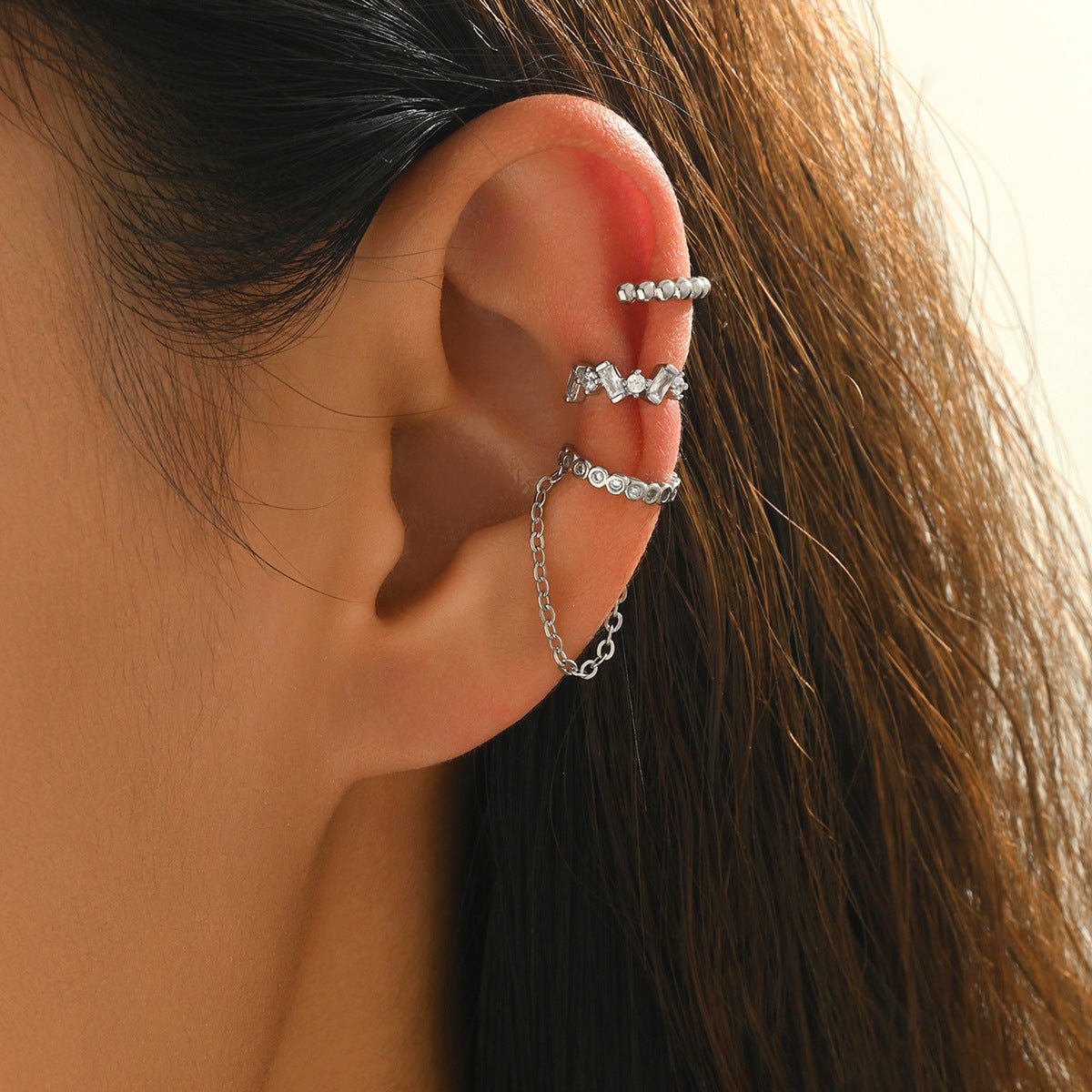 Chain Tassel Crystal Ear Cuff Set (MAC413) - Mariam's Collection