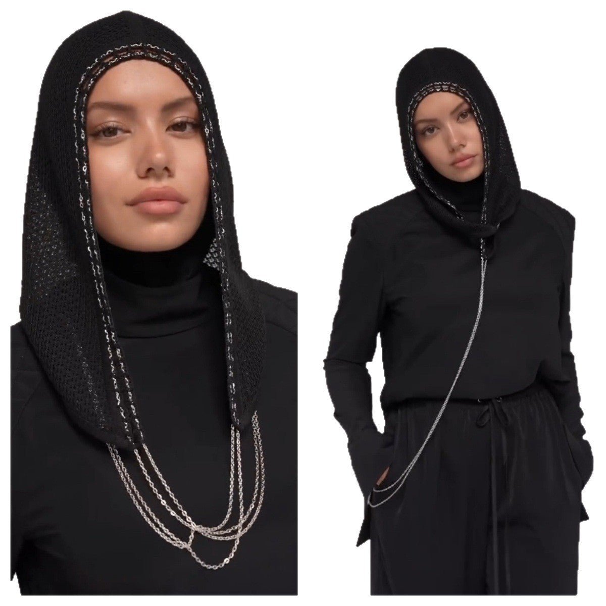 Chain Trim Hijab Cap | Sparkle Knit Balaclava with Chains(MAC375) - Mariam's Collection