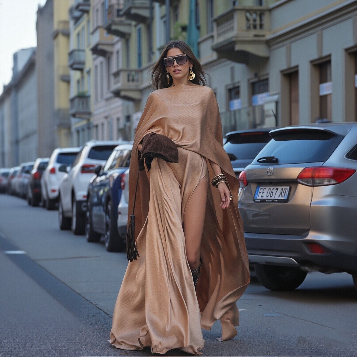 Champagne Satin Cape & Skirt Set(MS314) - Mariam's Collection