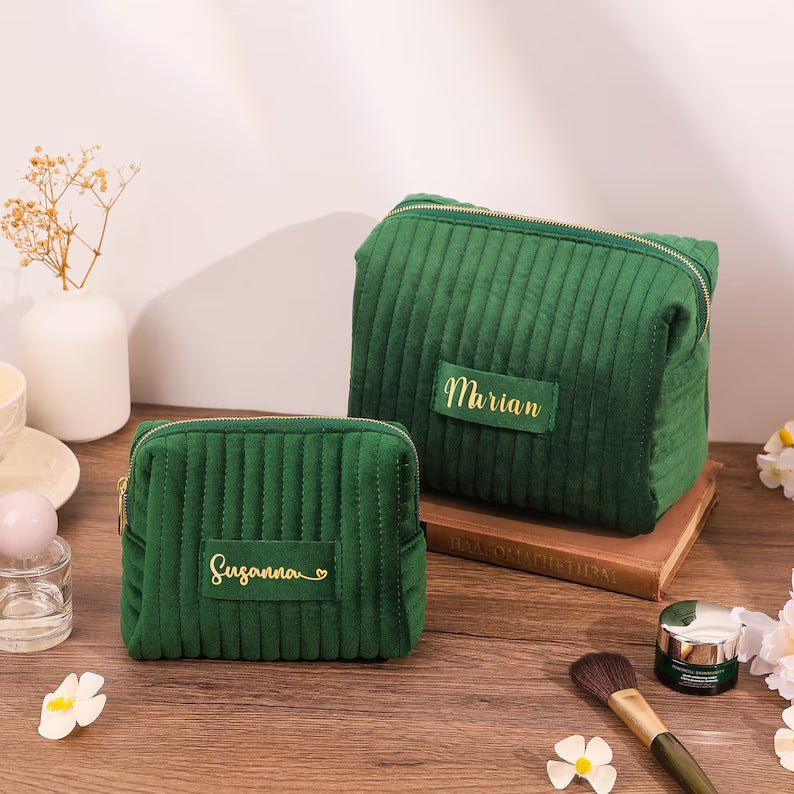 Checkered Velvet Cosmetic Case Multi - Functional Travel Organizer Toiletry Bag (MAC268) - Mariam's Collection