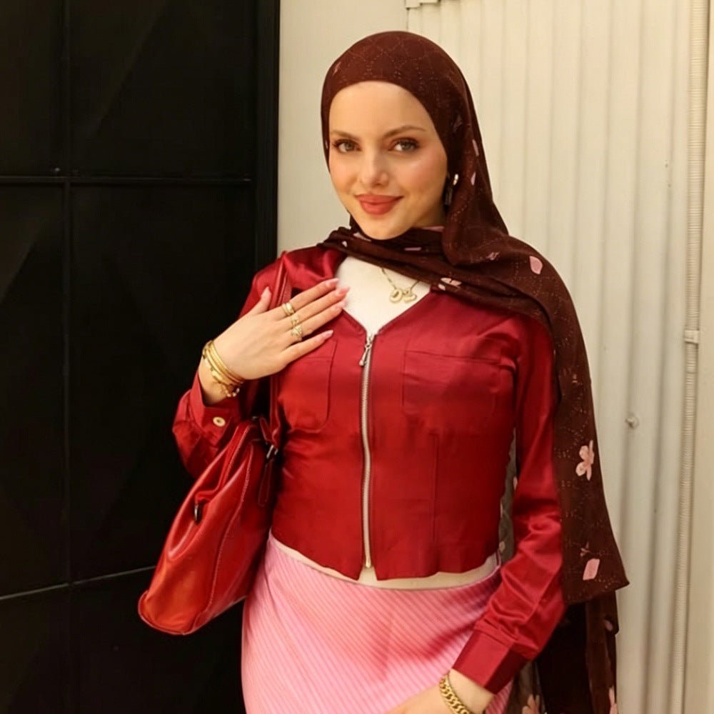Cherry Blossom Print Hijab Scarf(MH241) - Mariam's Collection