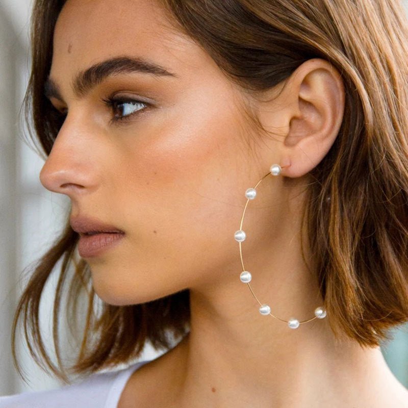 Chic Pearl Earrings Hoop Oversized Earrings (MAC320) - Mariam's Collection