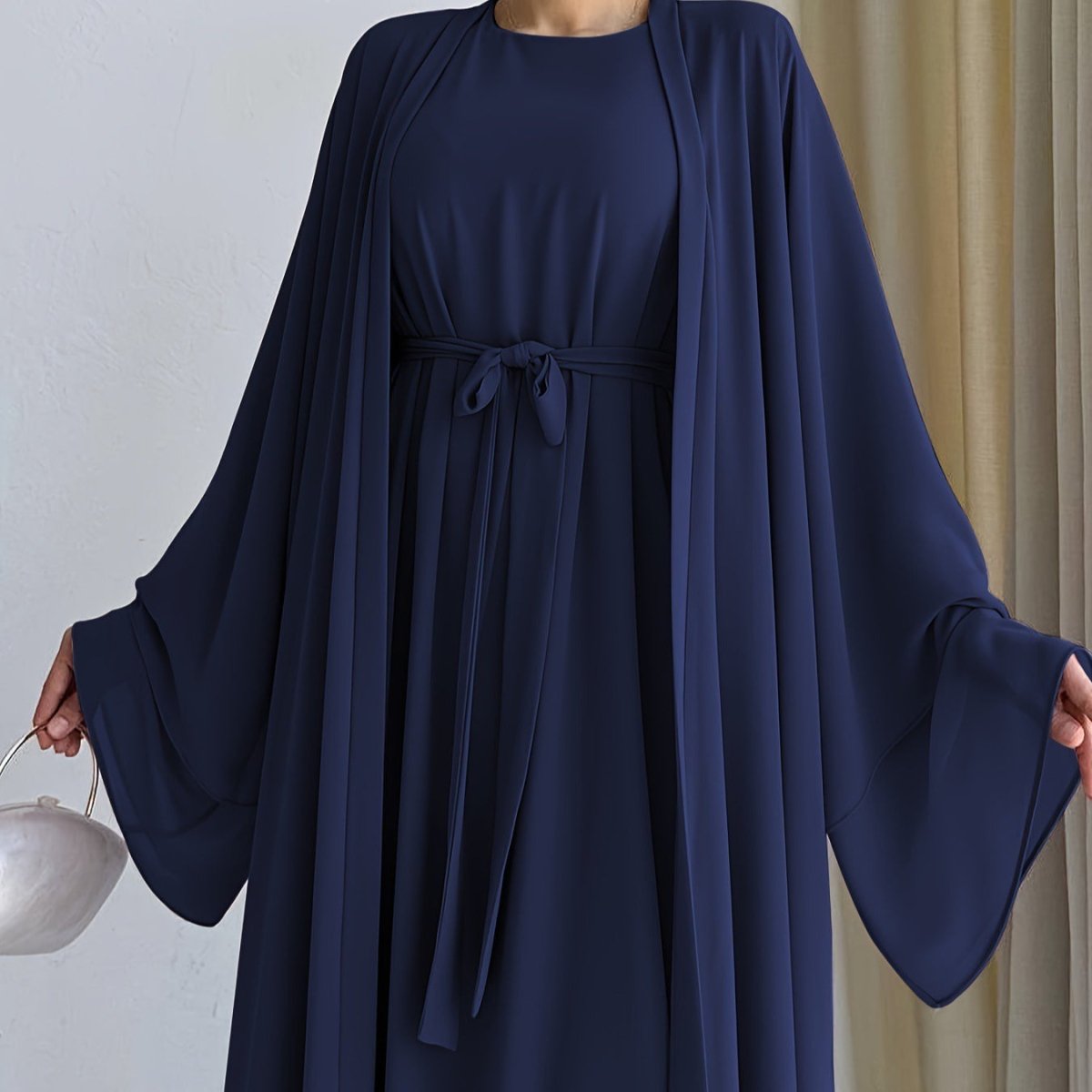 Chiffon Abaya with Bell Sleeves & Belt(MOA291) - Mariam's Collection