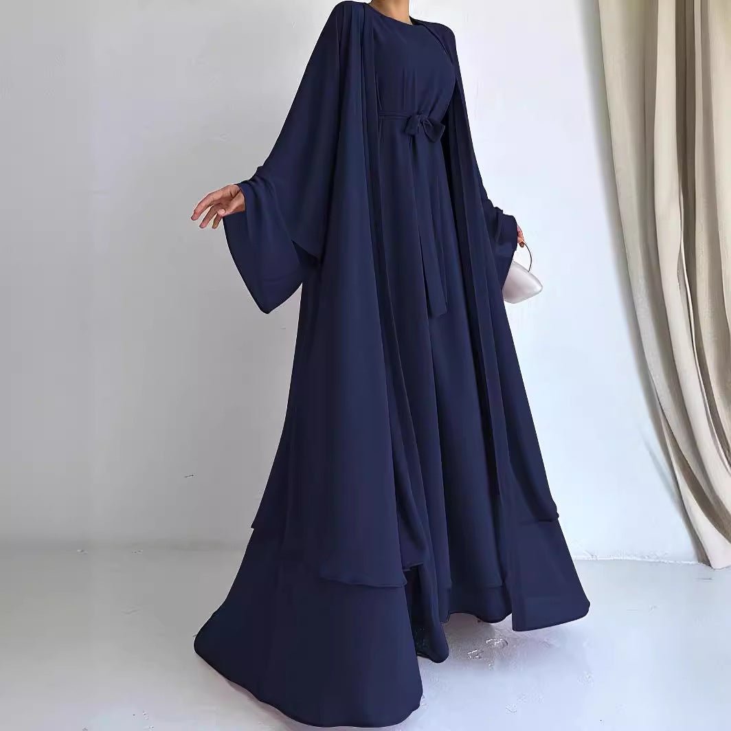Chiffon Abaya with Bell Sleeves & Belt(MOA291) - Mariam's Collection