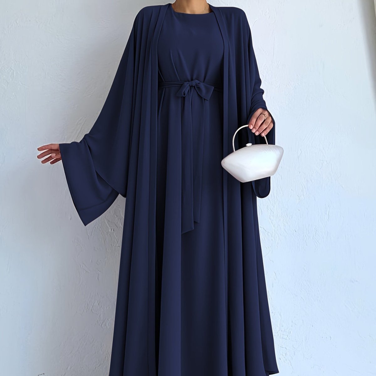 Chiffon Abaya with Bell Sleeves & Belt(MOA291) - Mariam's Collection