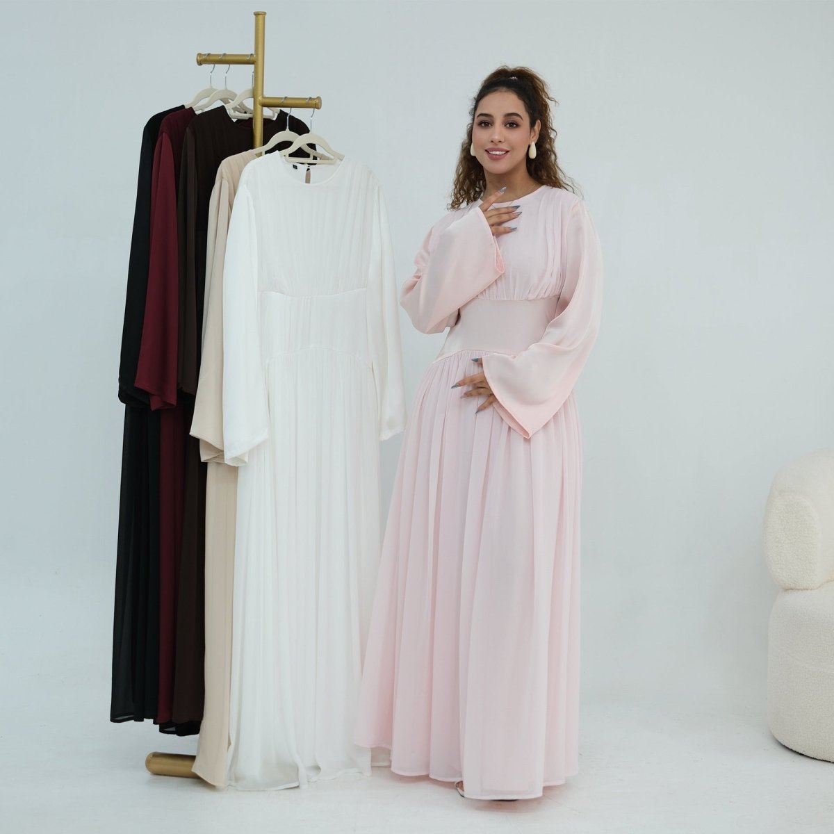 Chiffon Flared Sleeve Maxi Dress(MS498) - Mariam's Collection