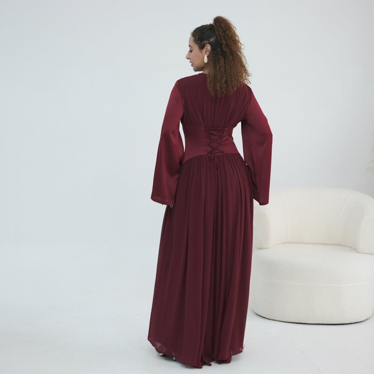Chiffon Flared Sleeve Maxi Dress(MS498) - Mariam's Collection