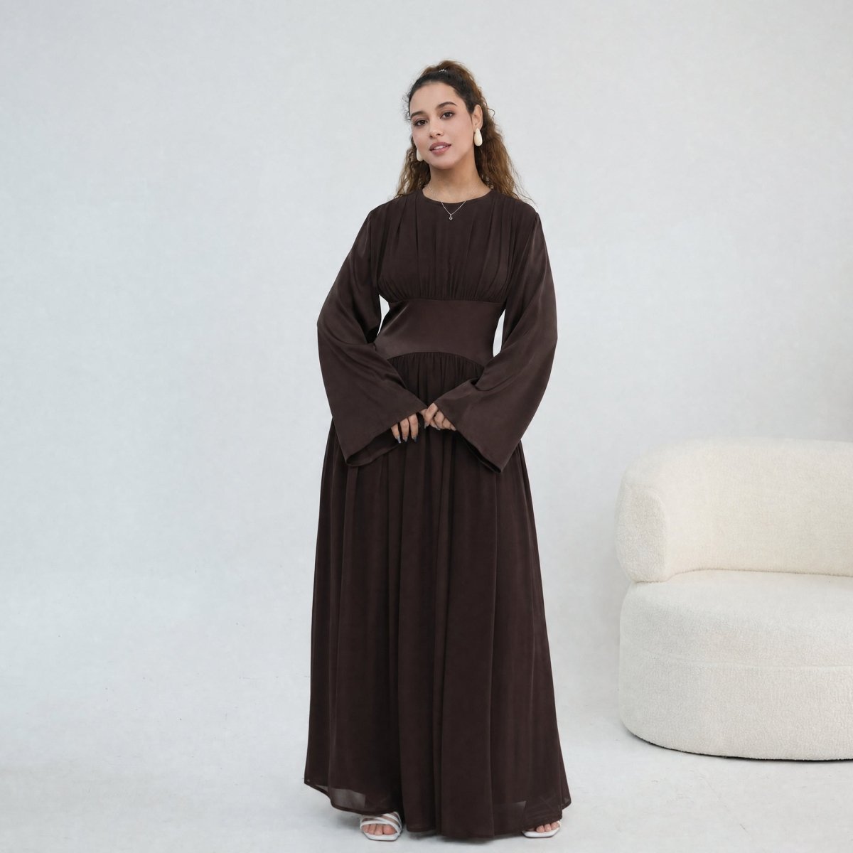 Chiffon Flared Sleeve Maxi Dress(MS498) - Mariam's Collection