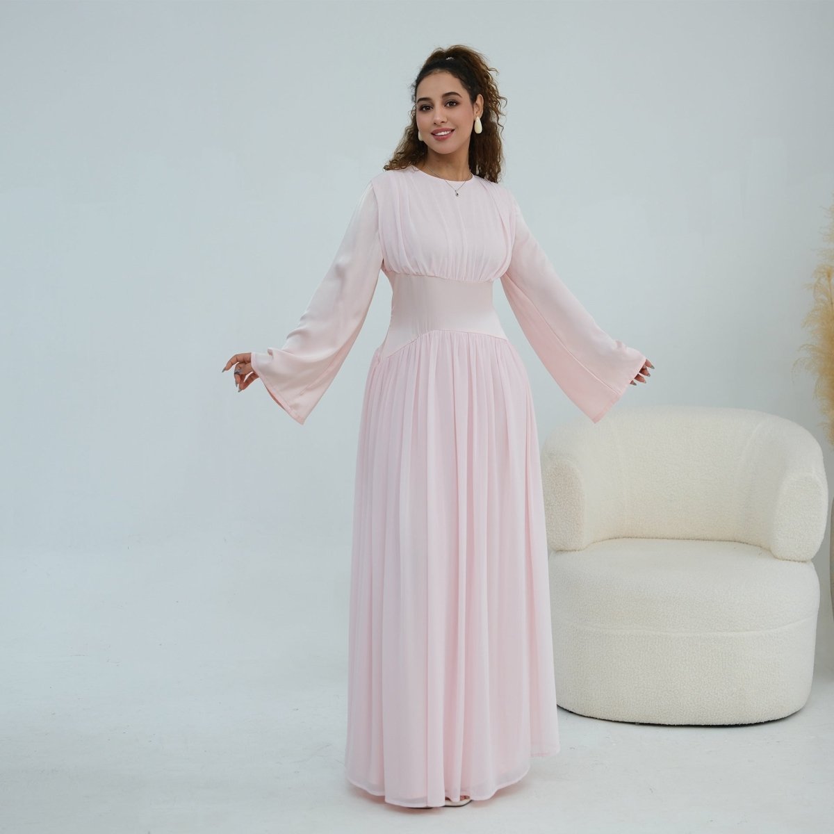 Chiffon Flared Sleeve Maxi Dress(MS498) - Mariam's Collection