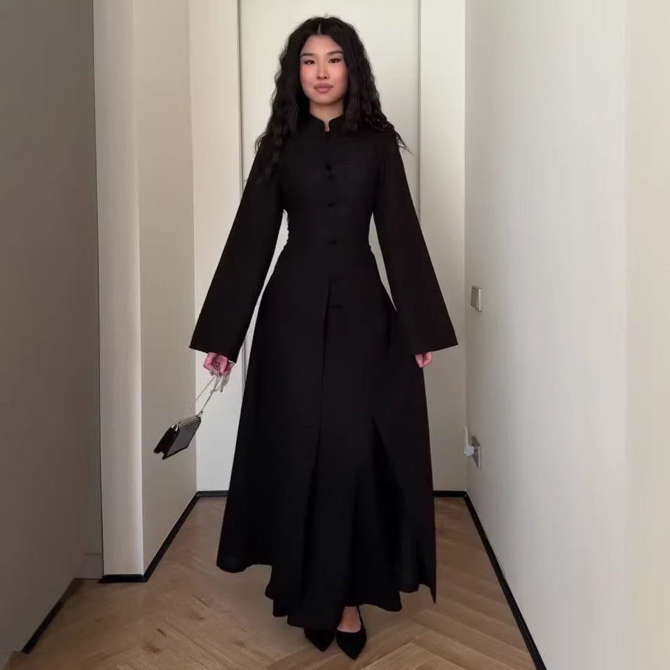 Chinese Frog Button Stand Collar Top & Wide-Leg Maxi Skirt Co-ord Set(MS483) - Mariam's Collection