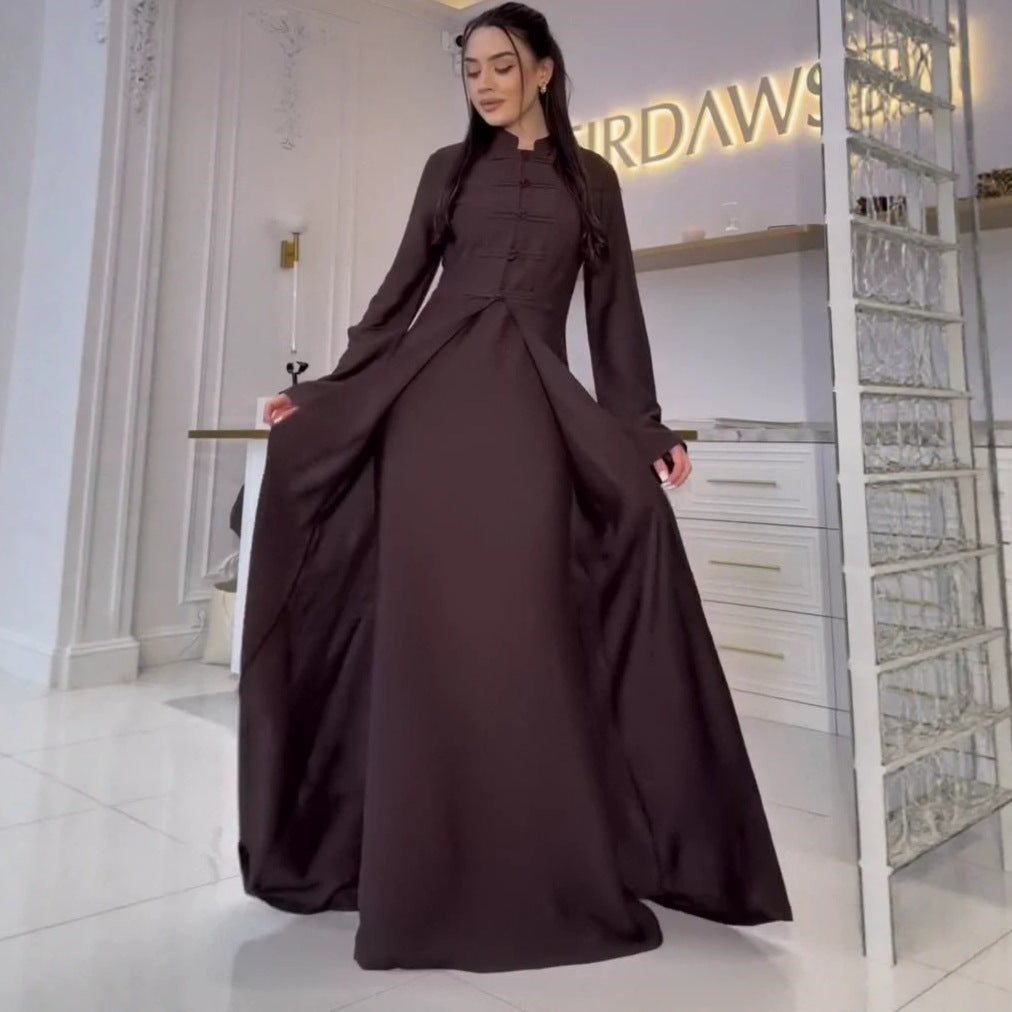Chinese Frog Button Stand Collar Top & Wide-Leg Maxi Skirt Co-ord Set(MS483) - Mariam's Collection