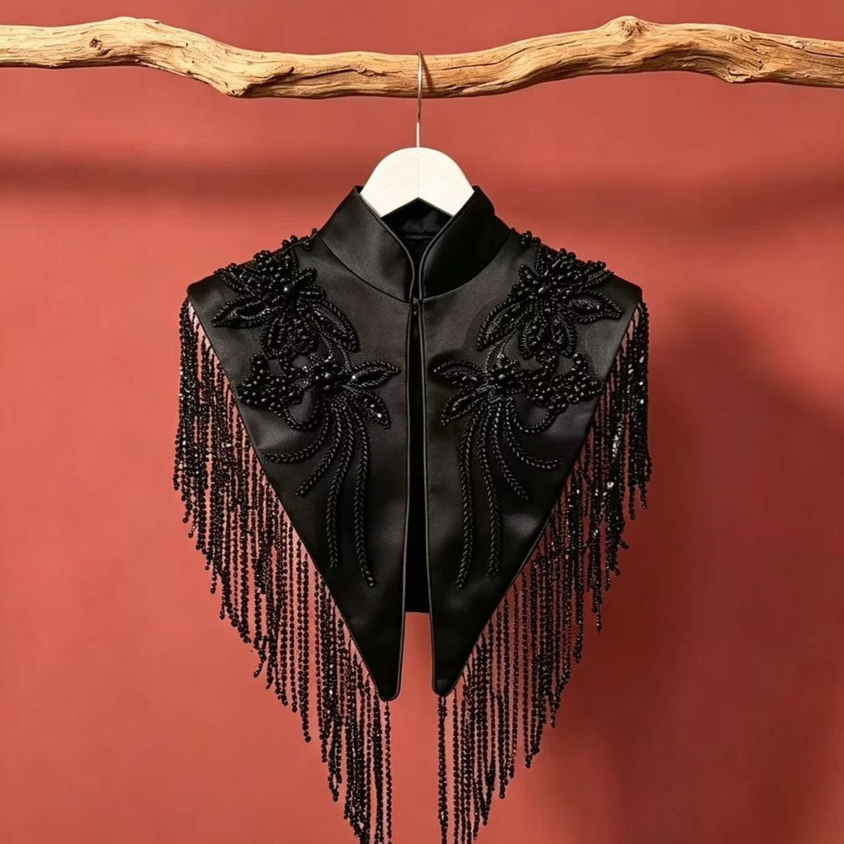 Chinese-Inspired Embroidered Yunjian Shoulder Cape | Beaded Fringe Collar(MAC500) - Mariam's Collection