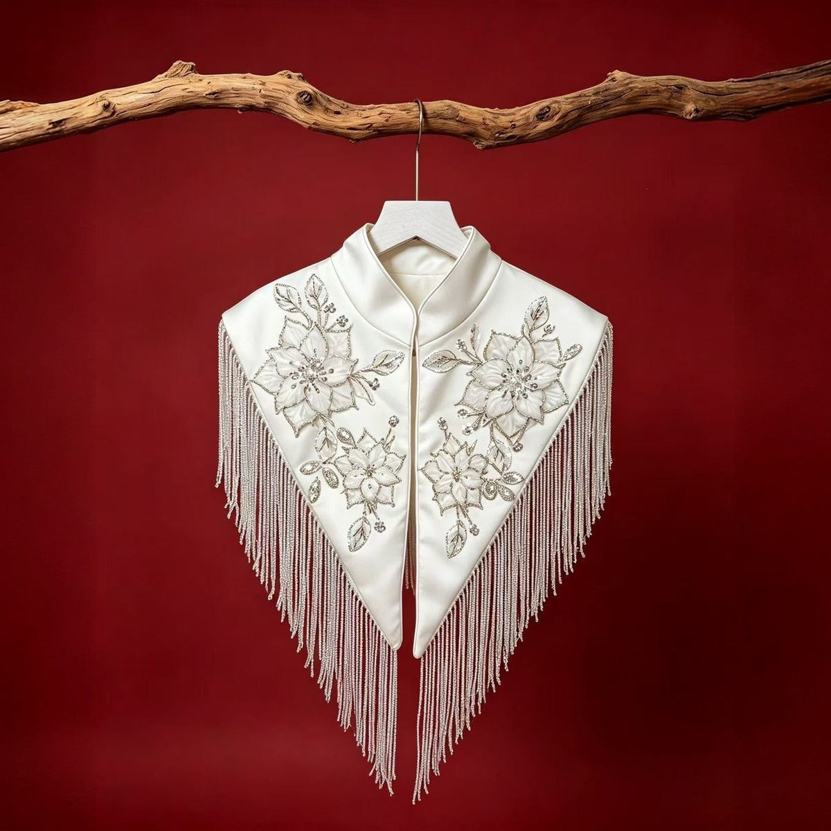 Chinese-Inspired Embroidered Yunjian Shoulder Cape | Beaded Fringe Collar(MAC500) - Mariam's Collection