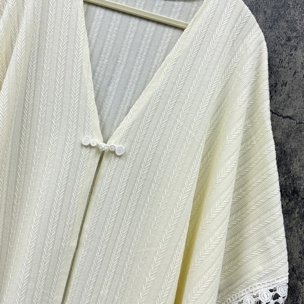 Chinese-Inspired Tassel Cape Jacket | Elegant Textured Poncho Outerwear(MAC501) - Mariam's Collection