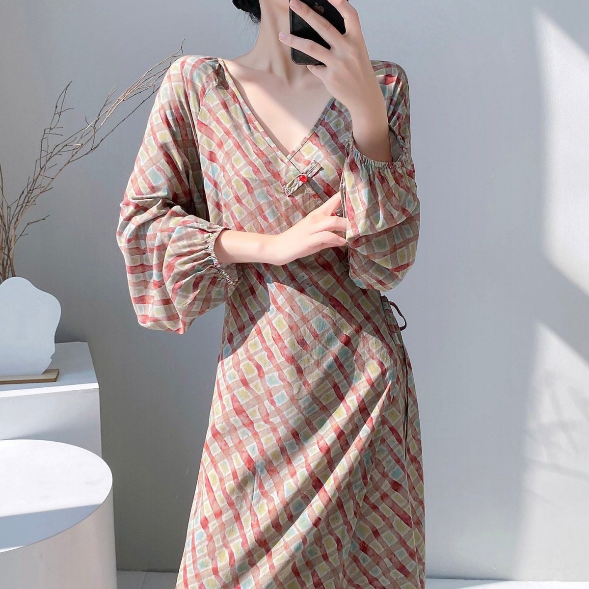 Chinese Style Jacquard & Print Maxi Wrap Dress(MS424) - Mariam's Collection