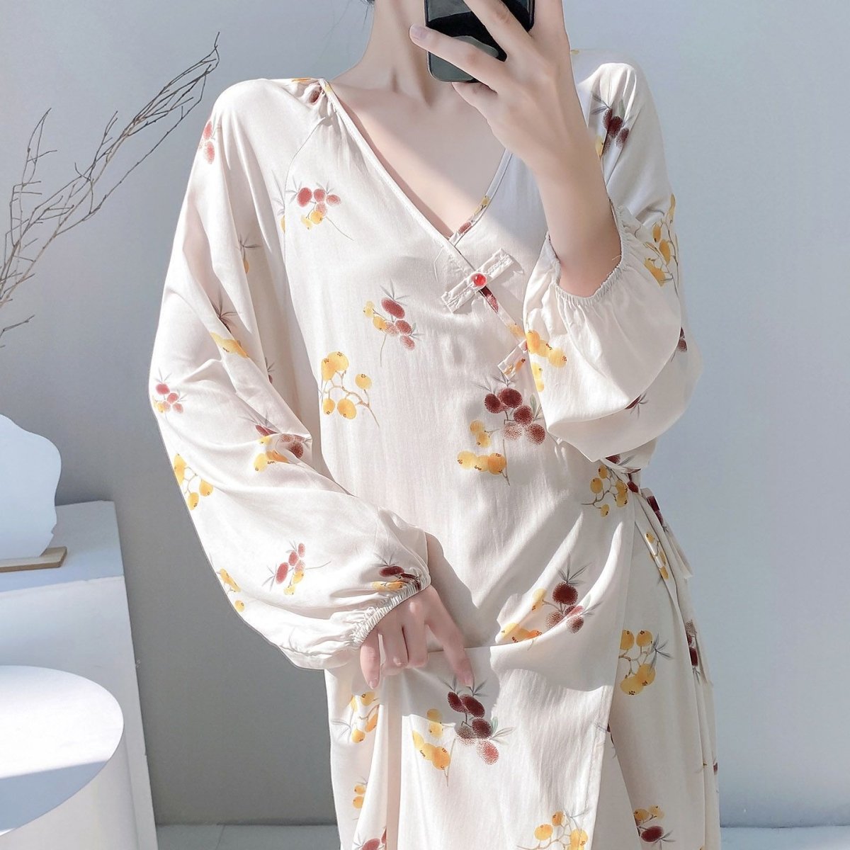 Chinese Style Jacquard & Print Maxi Wrap Dress(MS424) - Mariam's Collection