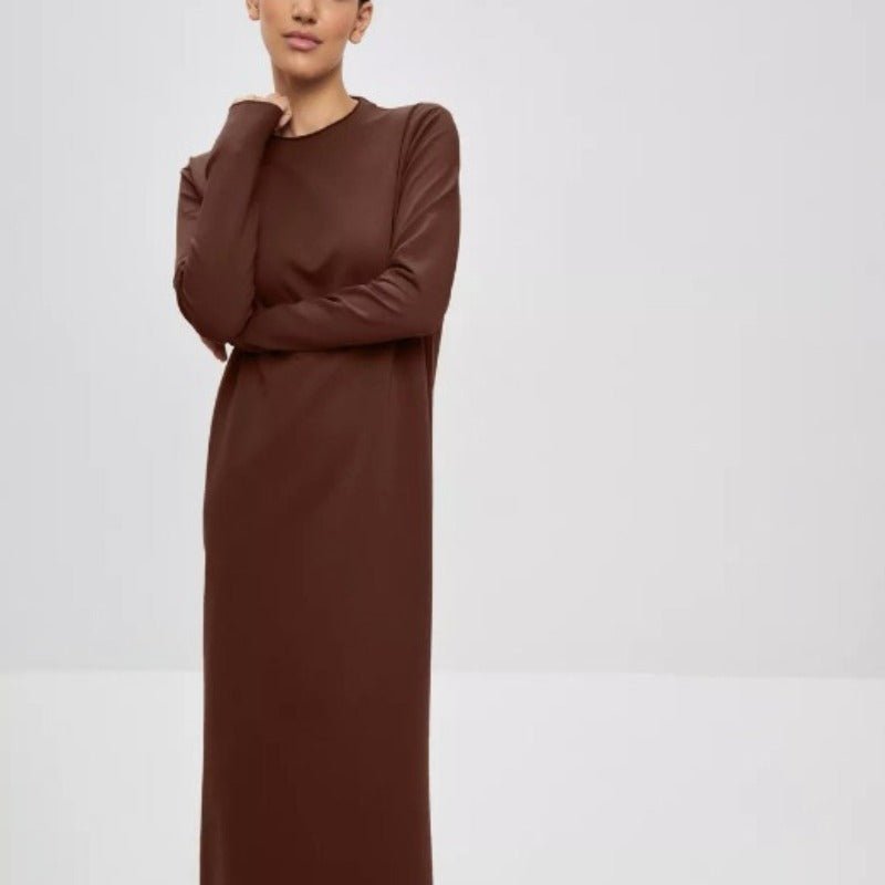 Classic Cotton Pullover Maxi Dress | Round Neck Long Sleeve Solid Color Dress(MA317) - Mariam's Collection