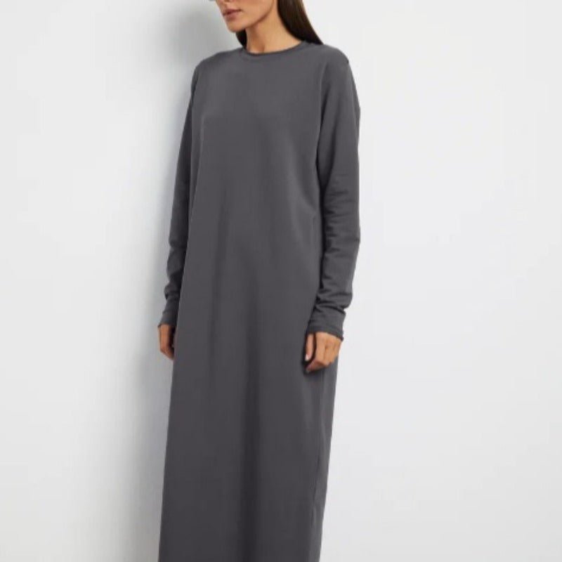 Classic Cotton Pullover Maxi Dress | Round Neck Long Sleeve Solid Color Dress(MA317) - Mariam's Collection