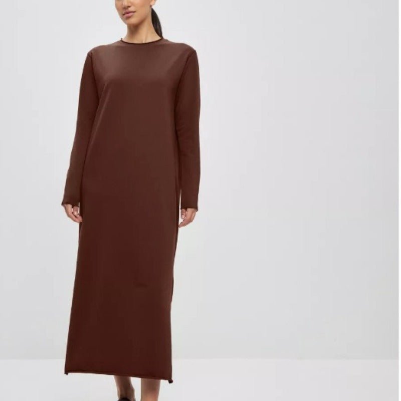 Classic Cotton Pullover Maxi Dress | Round Neck Long Sleeve Solid Color Dress(MA317) - Mariam's Collection