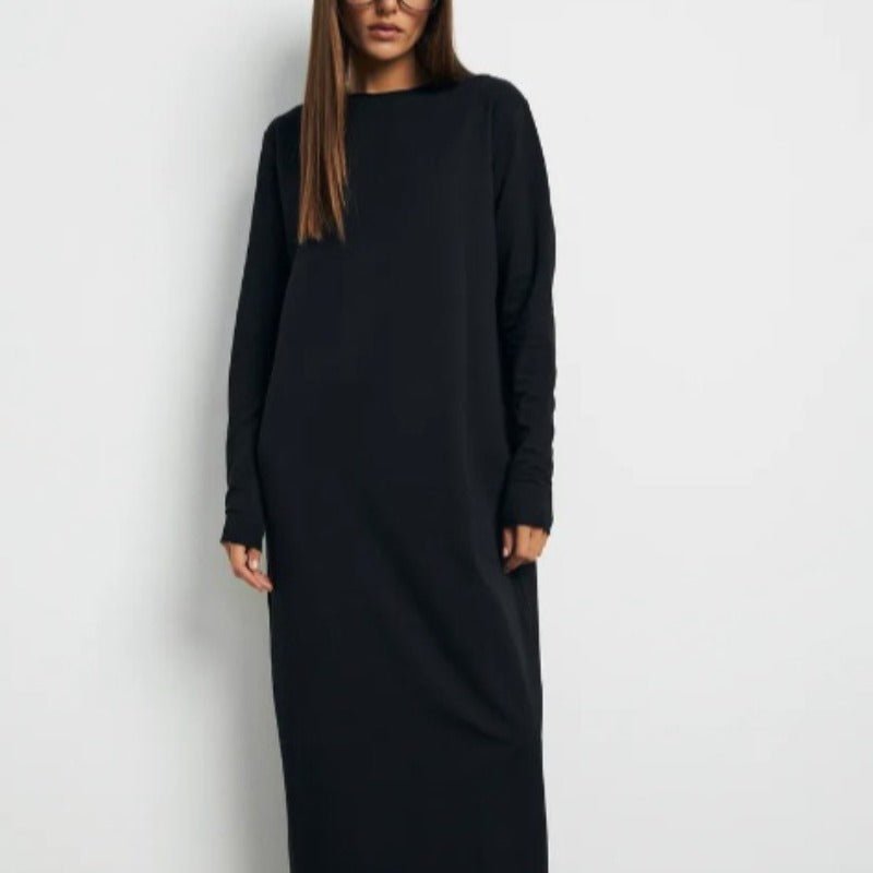 Classic Cotton Pullover Maxi Dress | Round Neck Long Sleeve Solid Color Dress(MA317) - Mariam's Collection