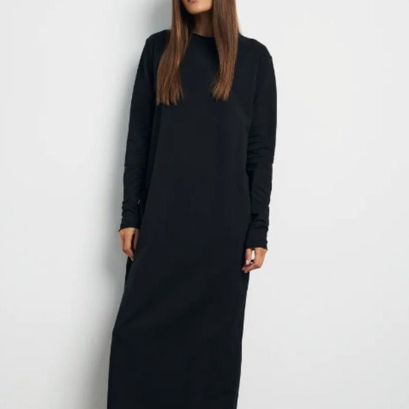 Classic Cotton Pullover Maxi Dress | Round Neck Long Sleeve Solid Color Dress(MA317) - Mariam's Collection