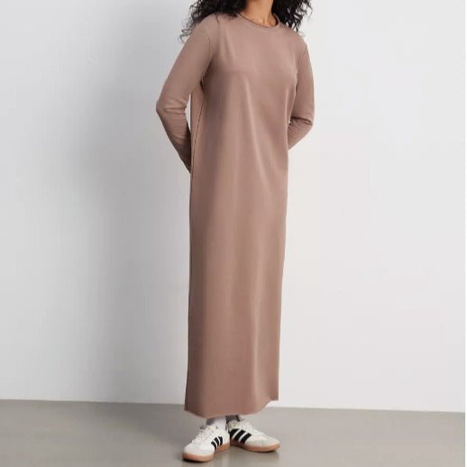 Classic Pullover Maxi Dress | Round Neck Long Sleeve Solid Color Dress(MA317) - Mariam's Collection