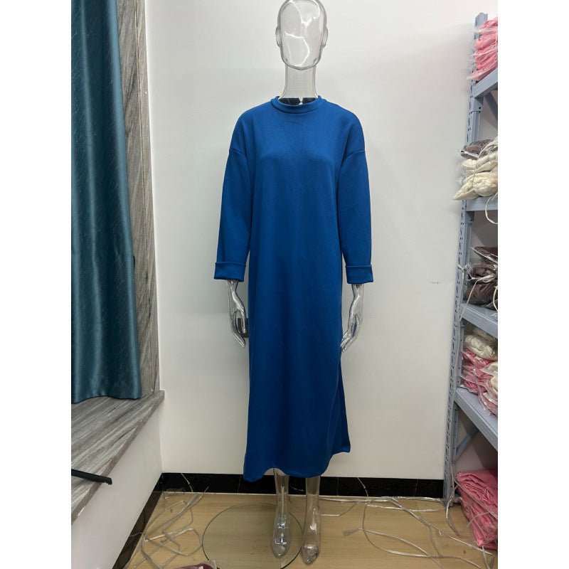 Classic Round Neck Pullover Maxi Dress | Minimalist Solid Color Fall Winter Dress(MA318) - Mariam's Collection