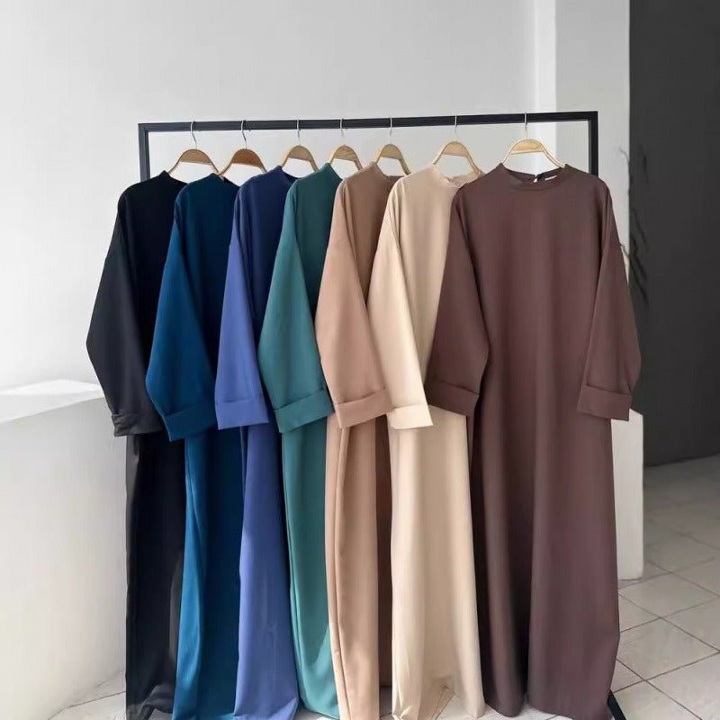 Classic Round Neck Pullover Maxi Dress | Minimalist Solid Color Fall Winter Dress(MA318) - Mariam's Collection