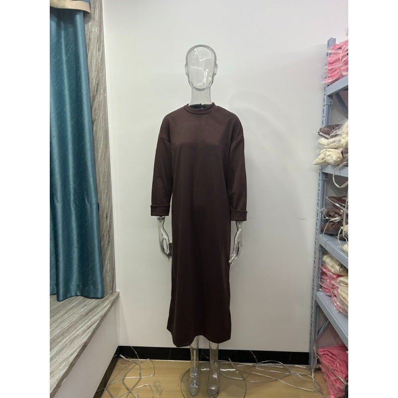 Classic Round Neck Pullover Maxi Dress | Minimalist Solid Color Fall Winter Dress(MA318) - Mariam's Collection