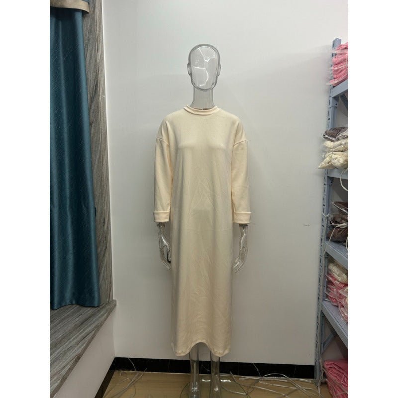 Classic Round Neck Pullover Maxi Dress | Minimalist Solid Color Fall Winter Dress(MA318) - Mariam's Collection