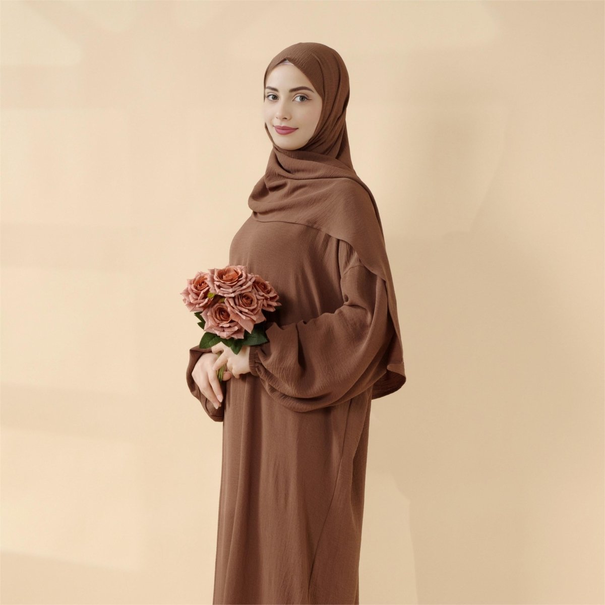 Cocoon - Cut Crepe Abaya Perfect For Umrah With One - Piece Hijab Attached (MA143) - Mariam's Collection