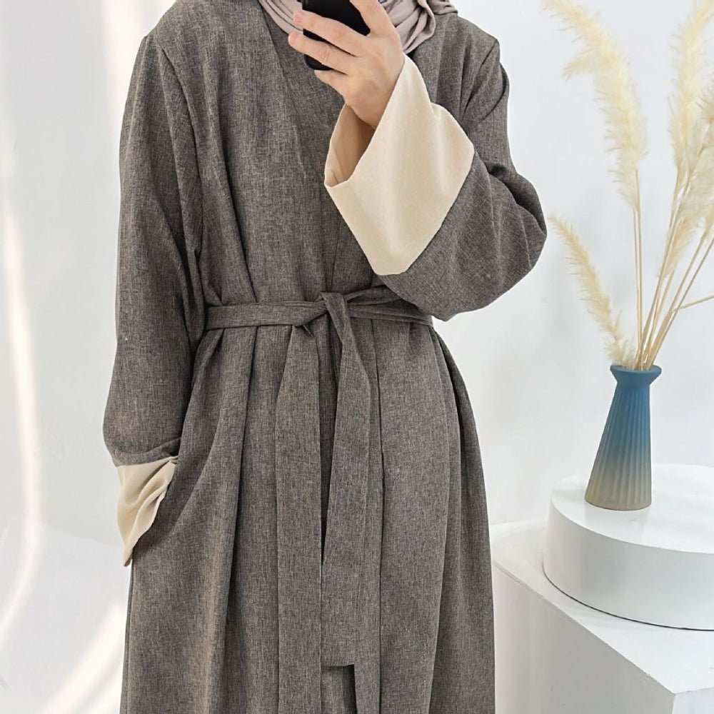 Color Blocking Sleeves Maxi Open Abaya (MOA038) - Mariam's Collection