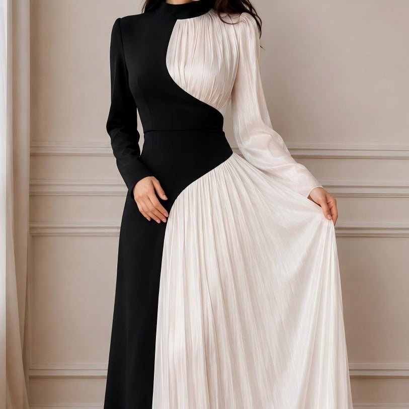 Colour-Block Pleated Maxi Dress(MS504) - Mariam's Collection