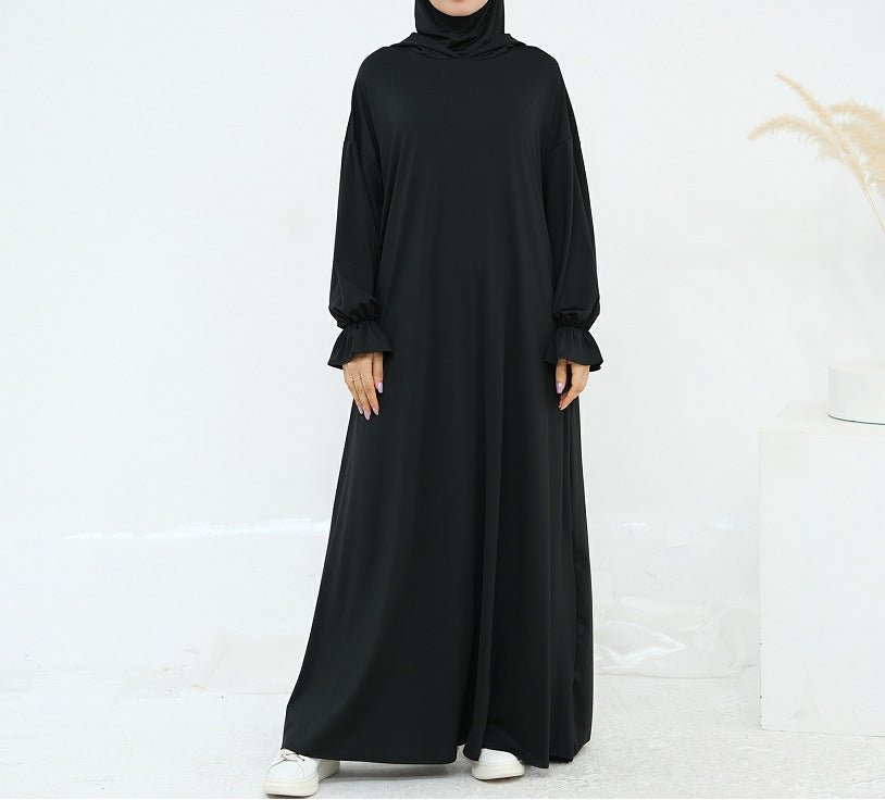 Comfortable Milk Silk Hooded Maxi Dress with Pockets | Elastic Cuff Long Sleeve Dress(MA321) - Mariam's Collection