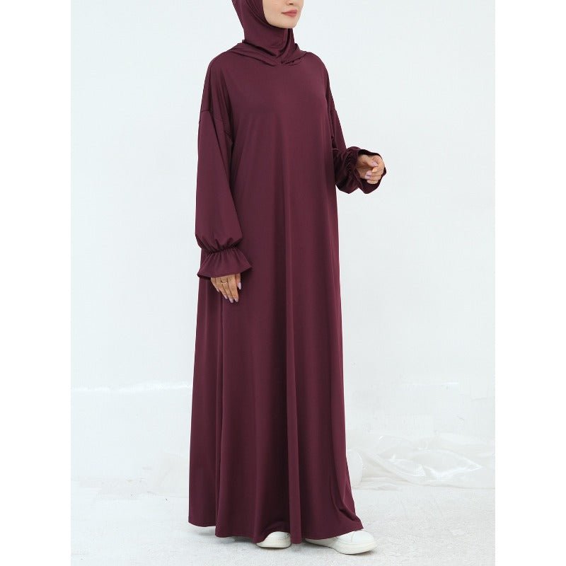 Comfortable Milk Silk Hooded Maxi Dress with Pockets | Elastic Cuff Long Sleeve Dress(MA321) - Mariam's Collection
