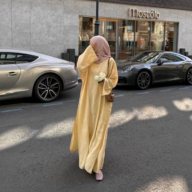 Comfortable Solid Color Abaya & Loose Pants Set | 2-Piece Casual Modest Abaya Outfit