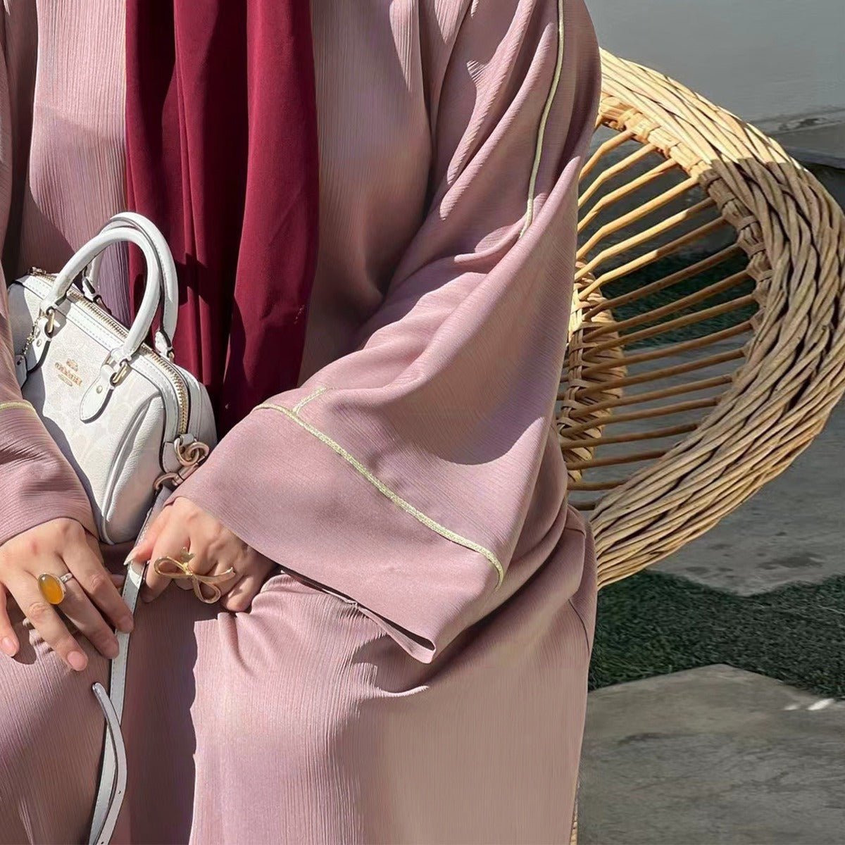 Contrast Colour Trimmed Robe - Modest Casual Dress with Flared Sleeves(MA280) - Mariam's Collection