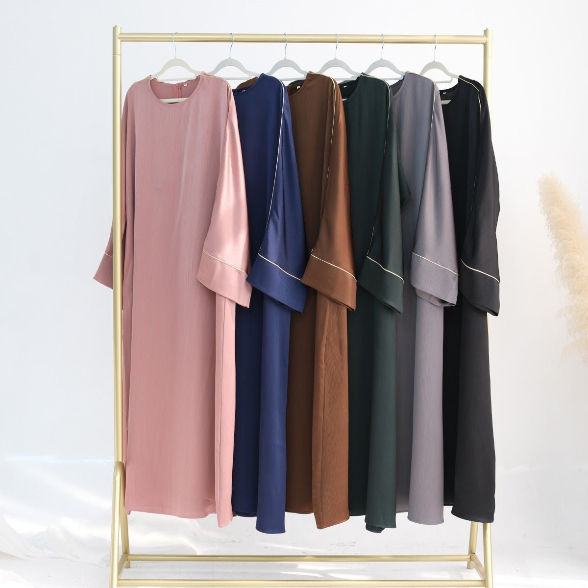 Contrast Colour Trimmed Robe - Modest Casual Dress with Flared Sleeves(MA280) - Mariam's Collection