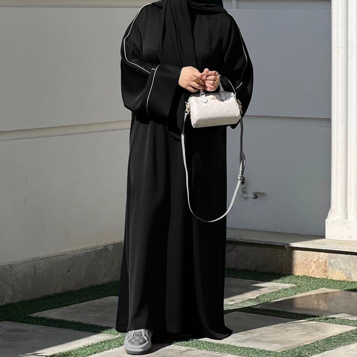 Contrast Colour Trimmed Robe - Modest Casual Dress with Flared Sleeves(MA280) - Mariam's Collection