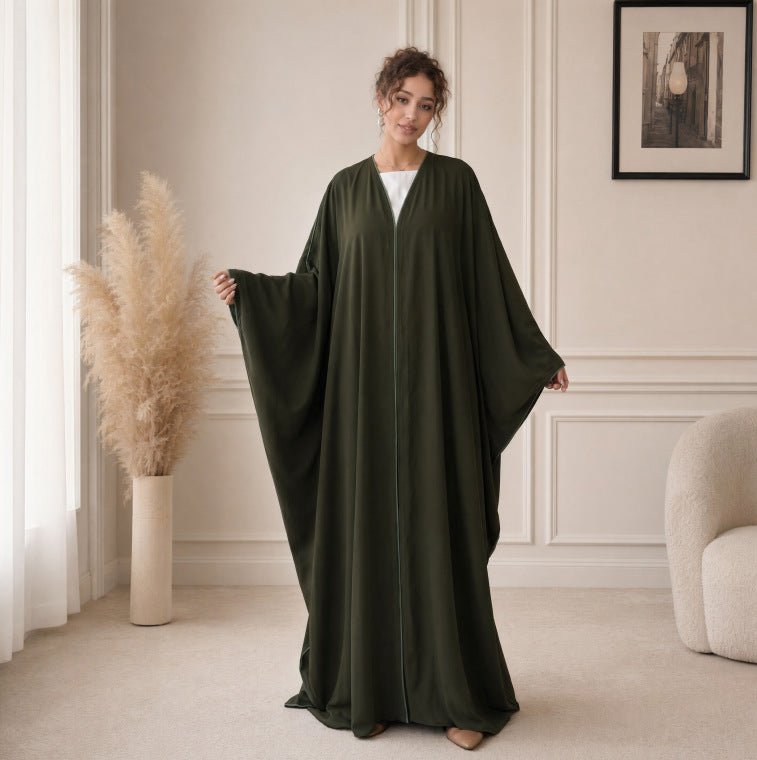 Contrast Piped Batwing Open Abaya – Nida Open Abaya