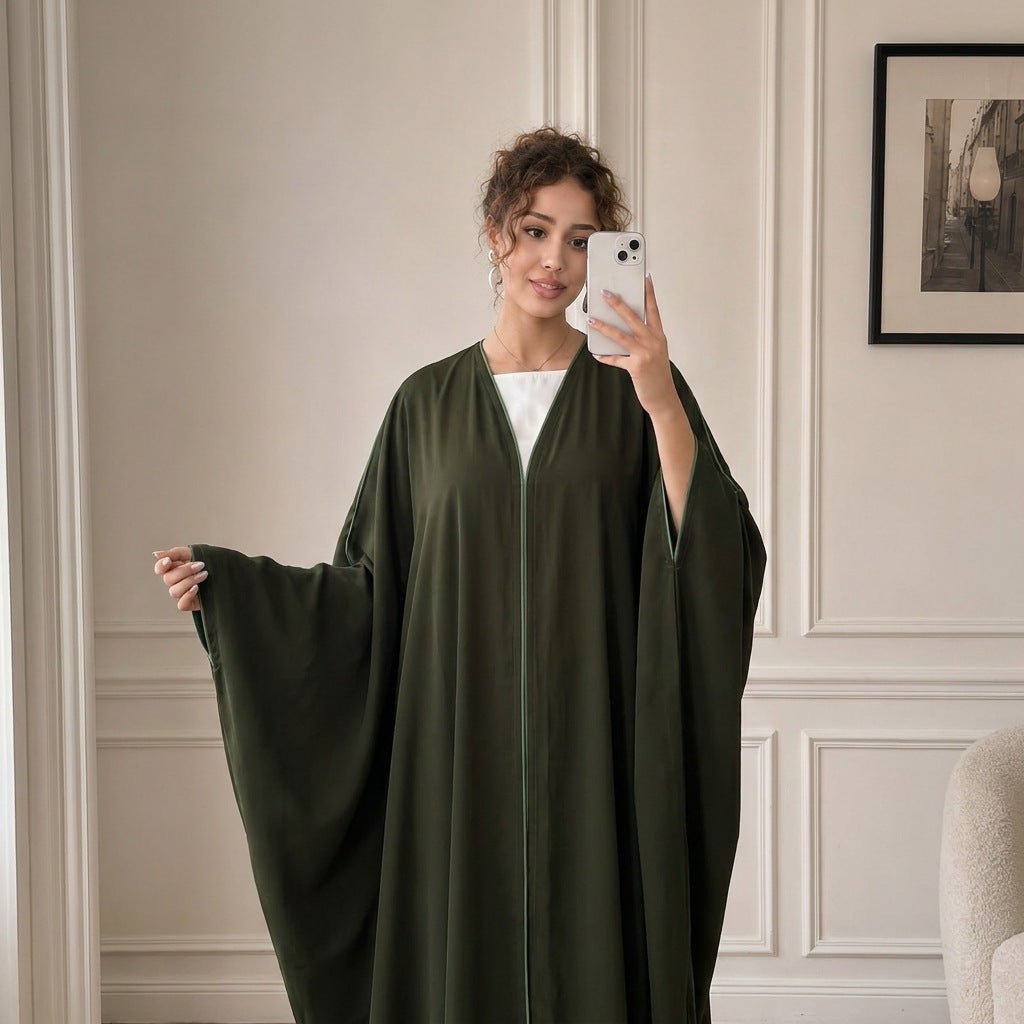 Contrast Piped Batwing Open Abaya – Nida Open Abaya