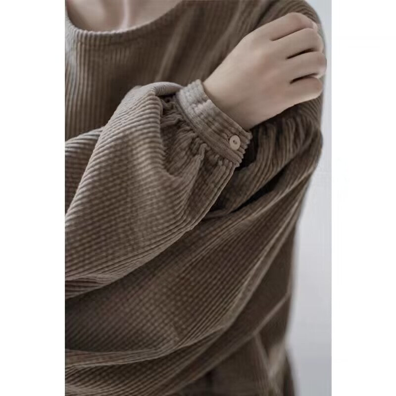 Corduroy Bubble Sleeve Maxi Dress with Pockets(MS205) - Mariam's Collection