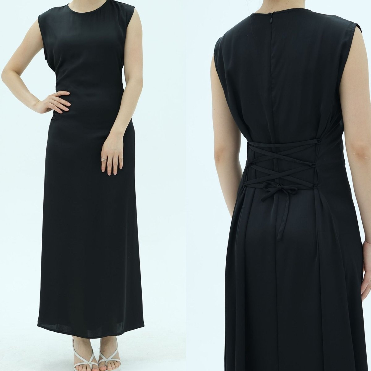 Corset-Back Lace-Up Sleeveless Maxi Dress(MS472) - Mariam's Collection